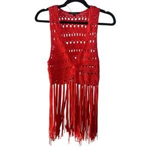 Y2K Red Coral Crochet Knit Vest Top - Women's Small